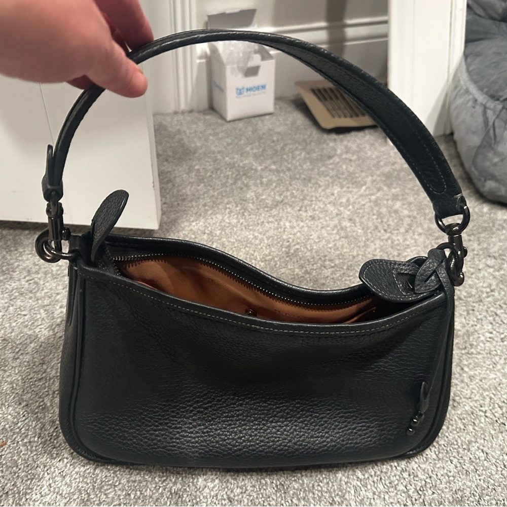 Coach Black Shoulder Bag with Textured Leather and pewter Hardware